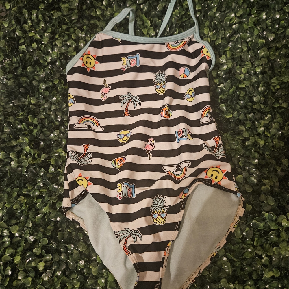 Wonder Nation Aqua and Black Striped Swimsuit